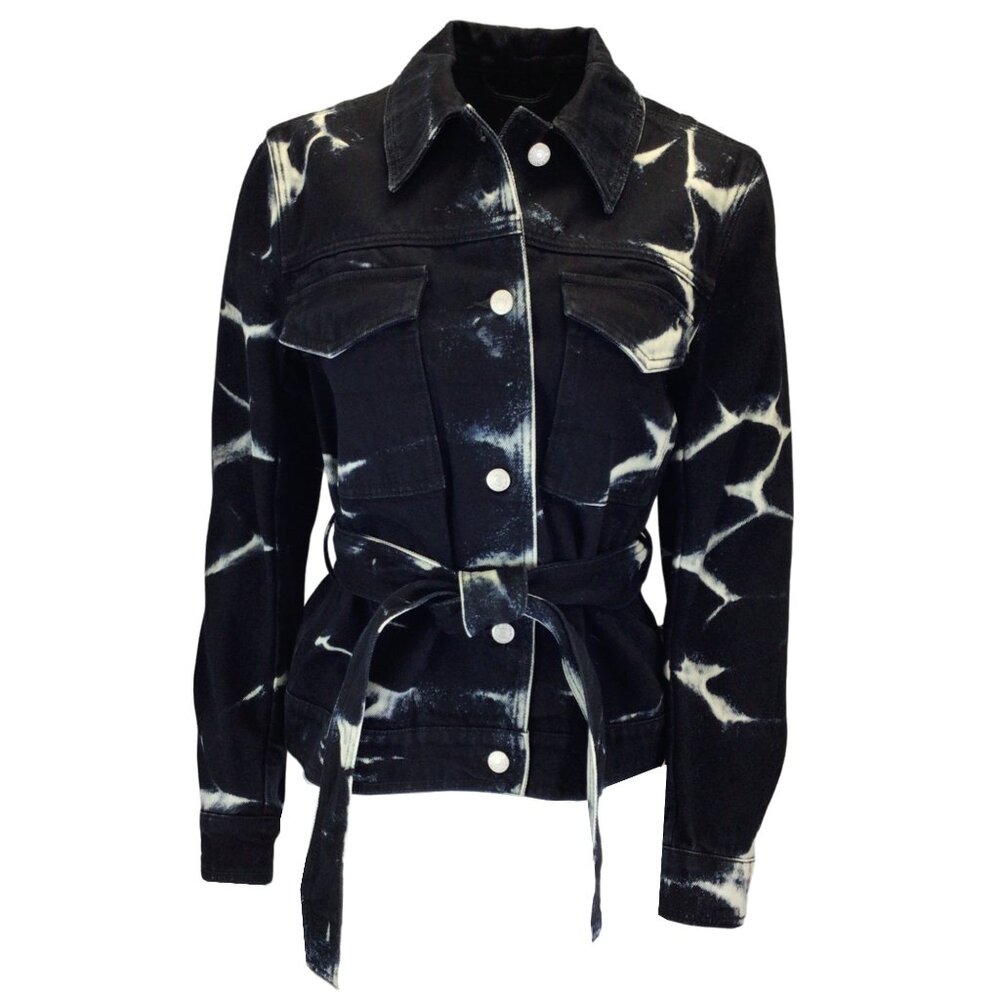 DRIES VAN NOTEN BLACK / WHITE MARBLE BLEACH TIE-DYE DENIM VIONAS JACKET - Picture 1 of 6